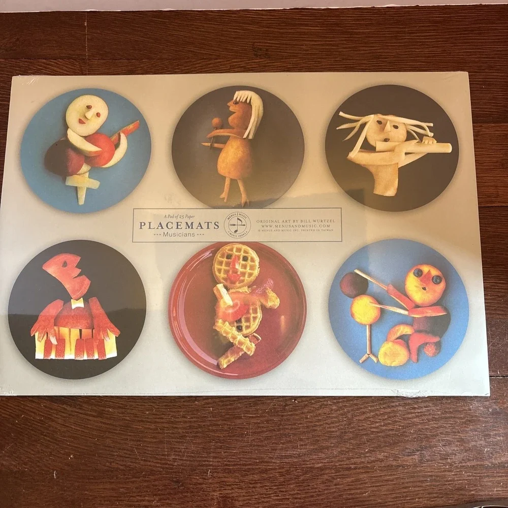 Placemats MUSICIANS Art Bill Wurtzel pack of 25 Paper NEW Sealed Food 12 x 17